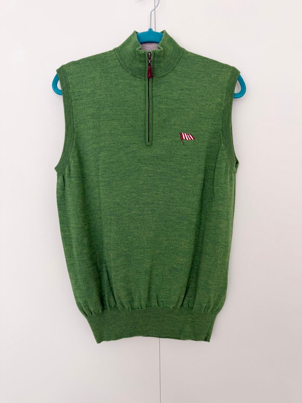 PETER MILLAR Mens Merino Wool Quarter-Zip Sweater Vest in Heathered Green
